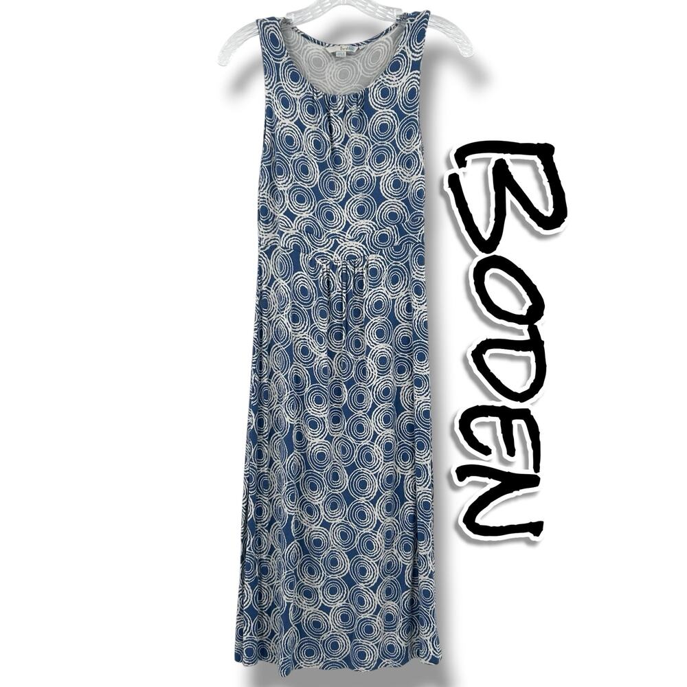 Boden Cadiz Maxi Dress 4L Navy Blue Circle Print Sleeveless Jersey Abstract